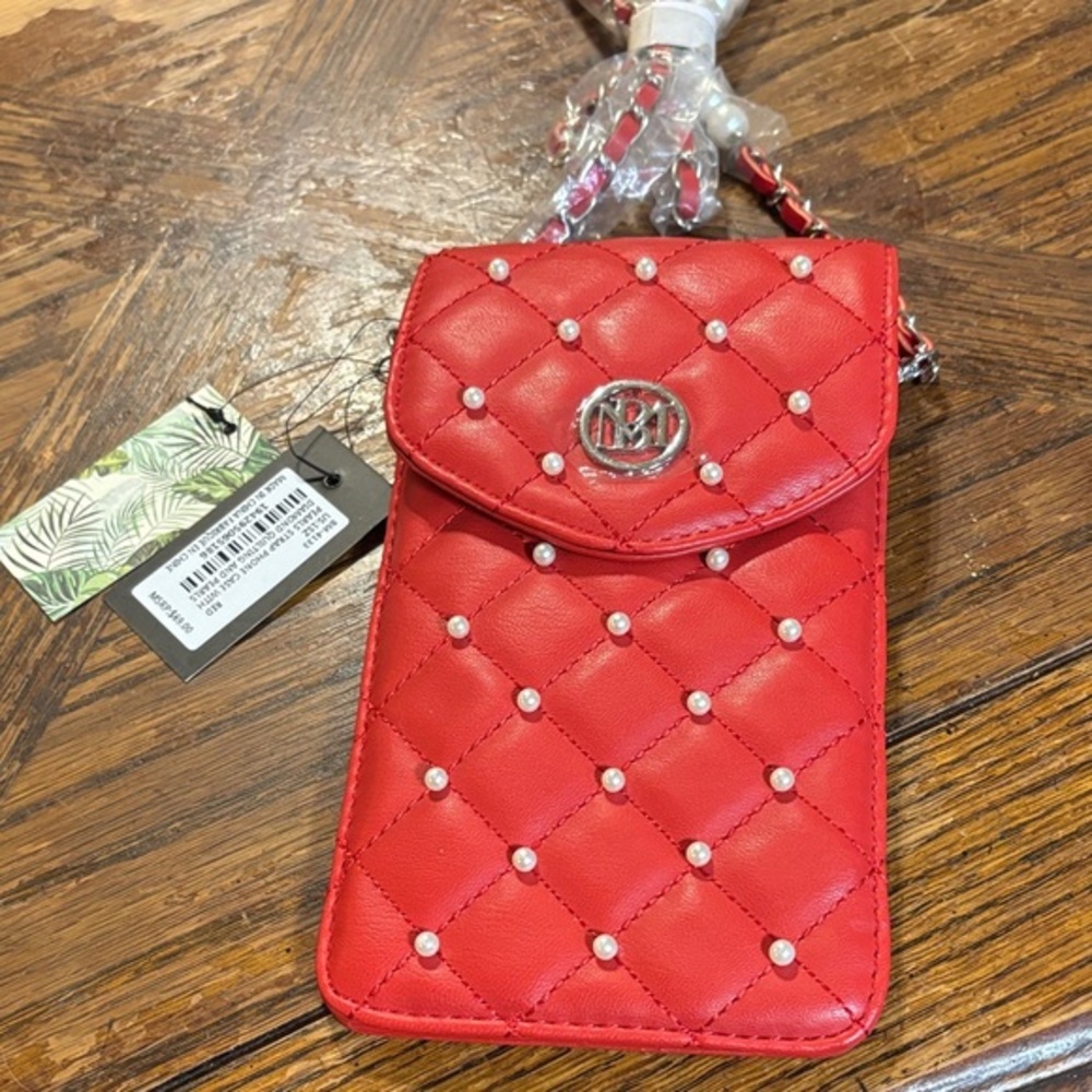 Badgley Mischka Red Quilted Crossbody Phone Bag